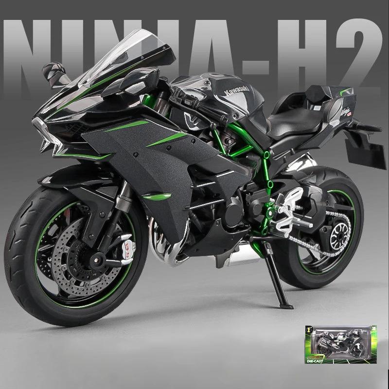 1:9 Kawasaki H2R Ninja V4S S1000RR Alloy Die Cast Motorcycle Model Toy Vehicle Carrying Lights Off Road Autocycle Toys Car