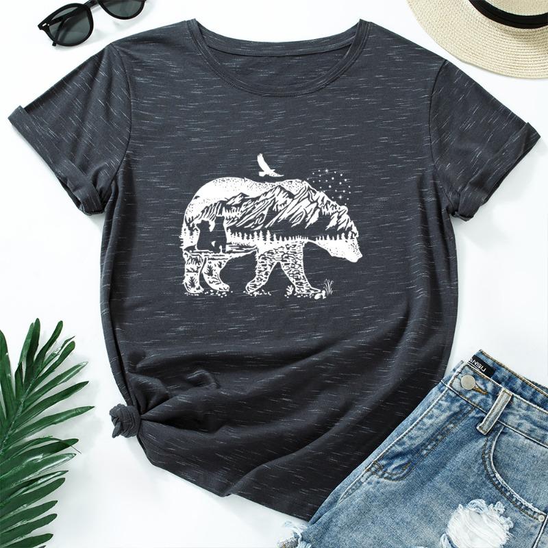 Summer Women's Printed Polar Bear Pure Cotton Loose Round Neck Short Sleeved T-Shirts Women’s
