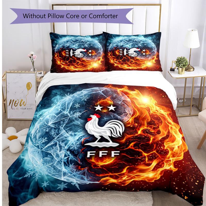France Football Printed Bedding 3 Piece Set Cozy Breathable Bed Cover Set as Housewarming Holiday Gift