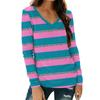 Женская модная повседневная футболка с длинным рукавом и V-образным вырезом в полоску с принтом и карманом