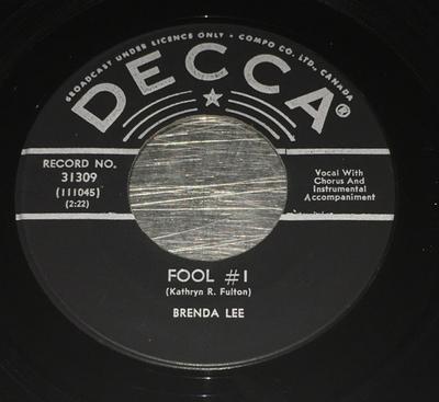 7-дюймовая пластинка БРЕНДА ЛИ - Дурак №1 31309 Decca 1961 Канада Рок Б/У