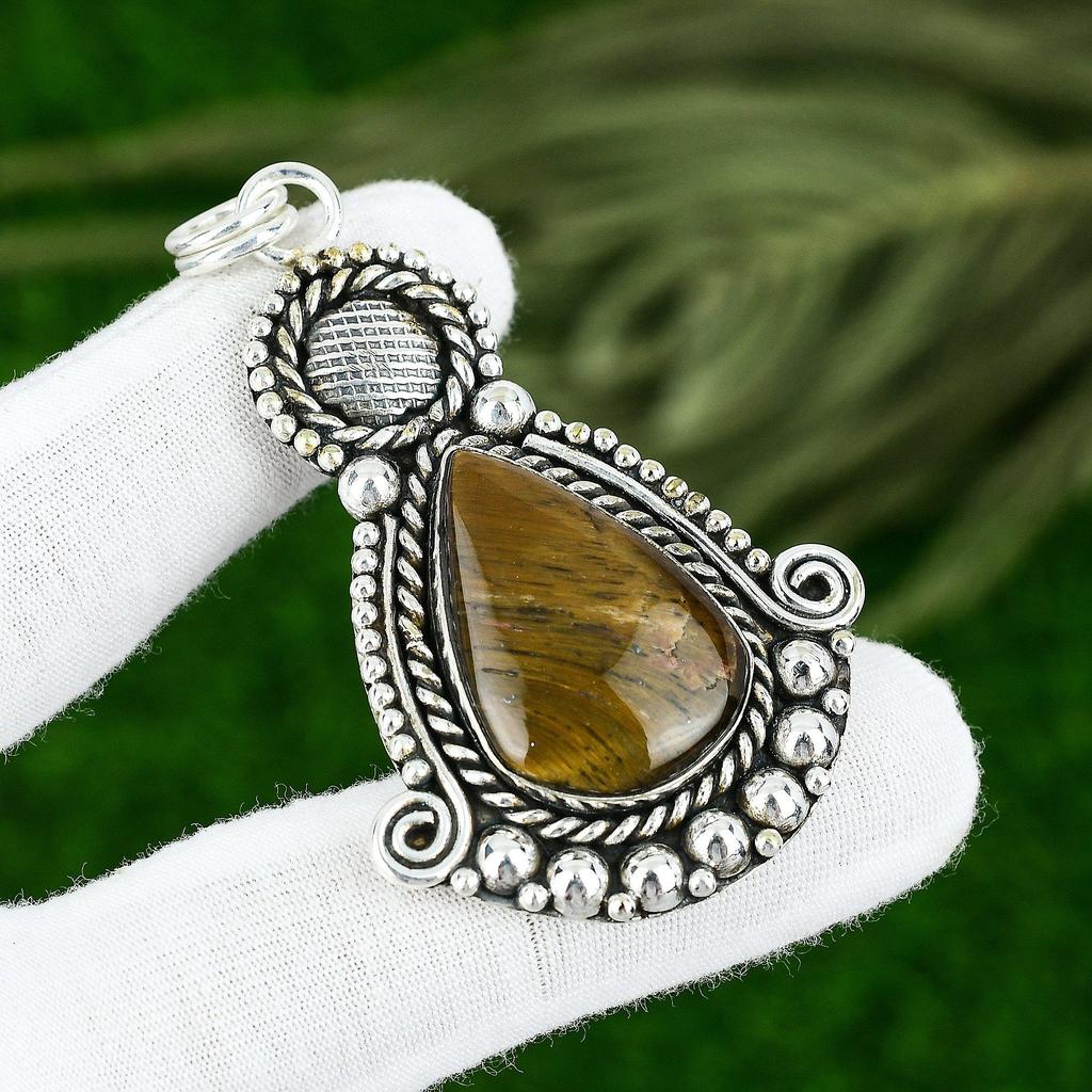 Tiger Eye Gemstone 925 Silver Sister Engagement Unique Bezel New Pendant Jewelry