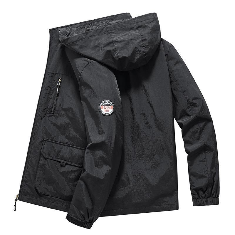 Весенне-осенняя ветровка, мужская верхняя одежда с капюшоном, пальто, мужская свободная повседневная тонкая куртка на молнии на молнии, модная одежда для альпинизма