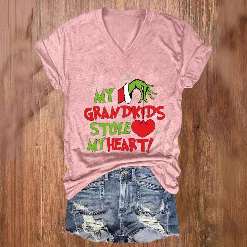 Hot selling 3D digital printed T-shirt for spring and summer, women's V-neck slim fit comfortable versatile top 3418 KTB