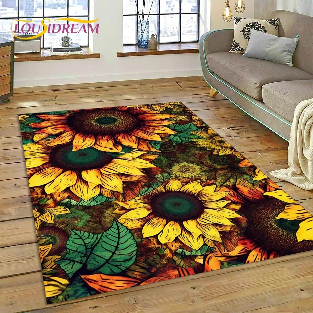 3D Dream Sun Flowers Nordic Daisy Rug Ковер для гостиной Спальня Домашний декор, Нескользящее украшение для дивана Коврик Подарки для детей