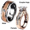 Fashion Couple Rings Women's Hollow Carving Pattern Zircon Stones Ring Trendy Men's Stainless Steel Ring Wedding Band Jewelry