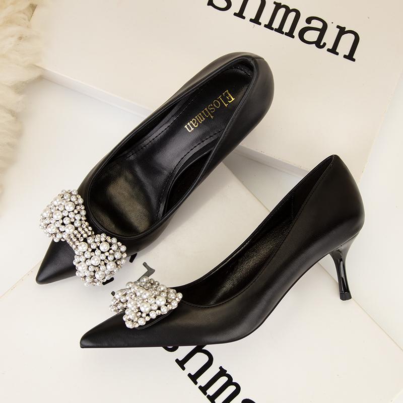 Модная женская обувь Туфли на высоком каблуке Женские 2025 Новая свадебная обувь Банкетная обувь Туфли-лодочки на шпильке с бантом из страз Сексуальные вечерние туфли