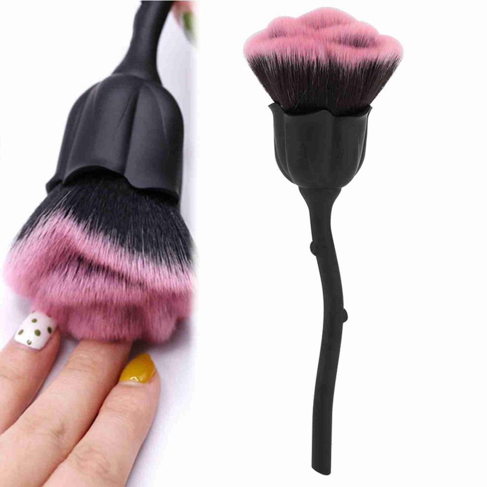 Long Handle Nail Dust Brush Rose Shape Design Nail Powder Brush Nail Art Brush For Acrylic Nails