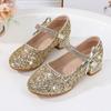 Туфли принцессы на низком каблуке для детей 2024 года, новые мягкие туфли со стразами для детей, модные туфли на низком каблуке, милые туфли Мэри Джейн на неглубокую вечеринку и свадьбу