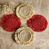 Christmas Theme Macrame Round Set of 4 Coasters Bohemian Style, Handmade for Tea Cups, Coffee Mugs, Beer Glasses,