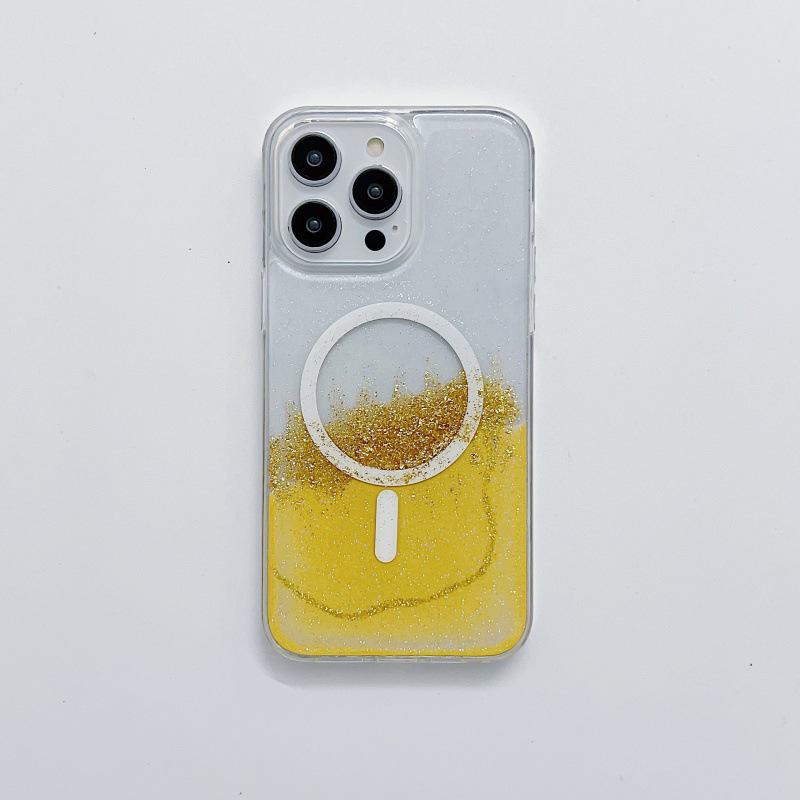 Чехол iPhone15ProMax/14pro/13/12 прозрачный TPU с клеем Quicksand Gold Foil на магнитной присоске
