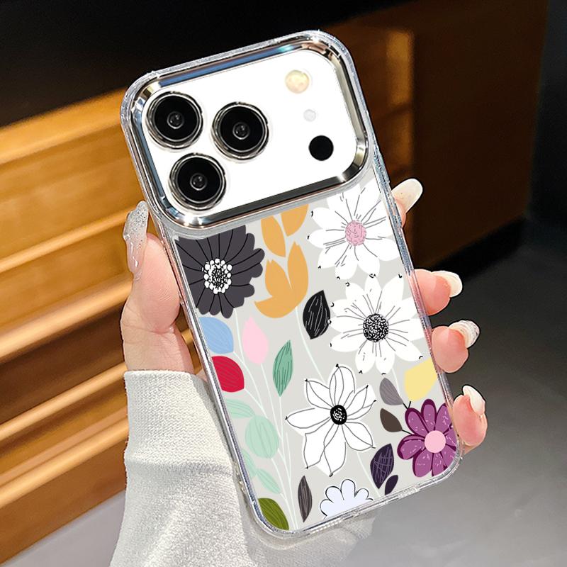 Чехол с узором из белых цветов для iPhone 17 Pro Max iPhone 16 15 14 13 Pro Max 11 17e 16e Покрытие Рамка для камеры Прозрачная Мягкая силиконовая задняя крышка