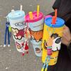 Stainless Steel Straw Cup Cartoon Sticker Car Ice King Cup Fashion Vacuum Cup for Women Girls