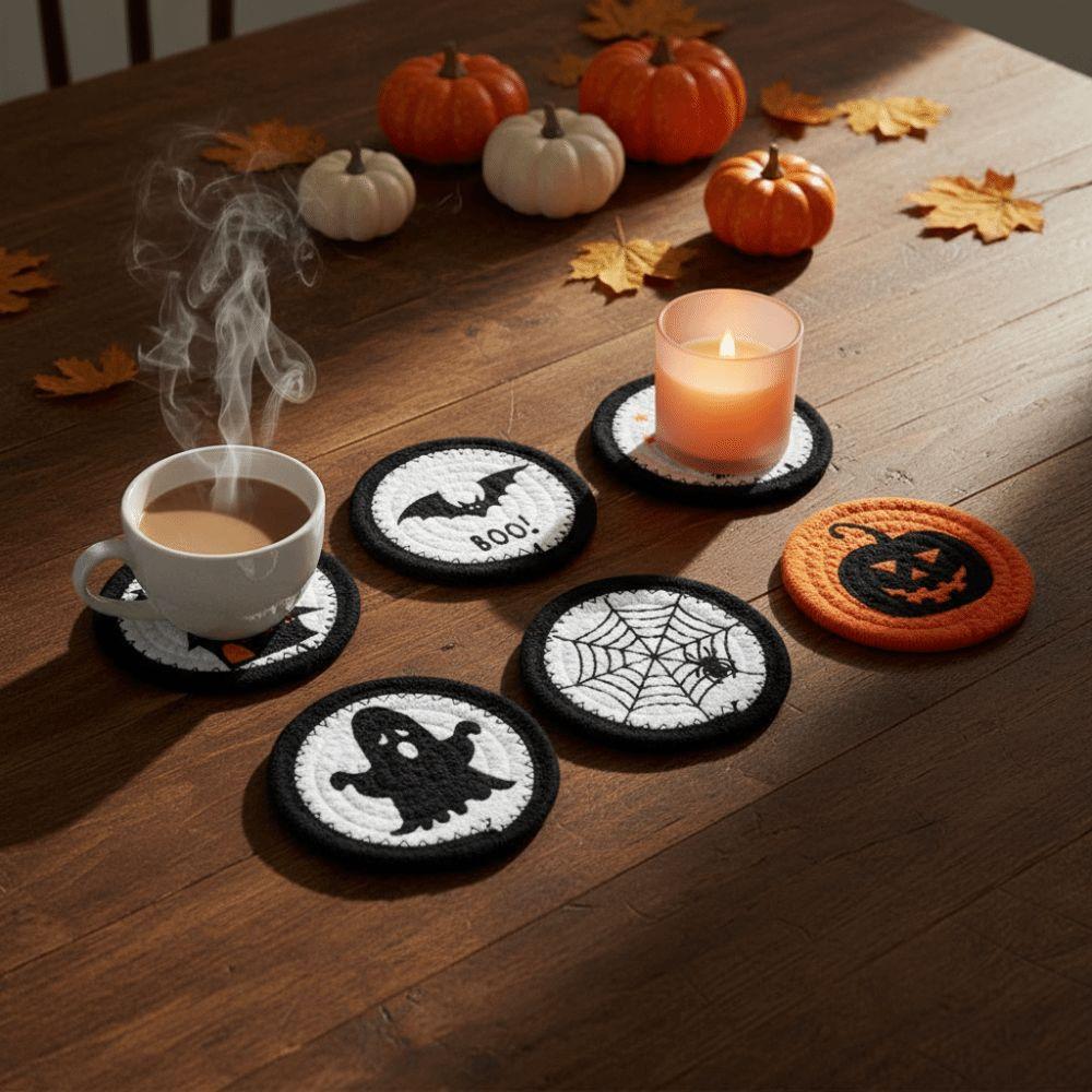 6pcs Cotton Rope Woven Coaster Heat Resistant Pumpkin Mat Halloween Placemat Home Decorators