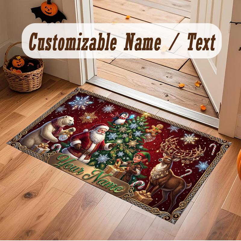 Christmas Theme Soft Crystal Velvet Rug Custom Name & Text Print Non Slip Floor Rug for Bedroom Living Room