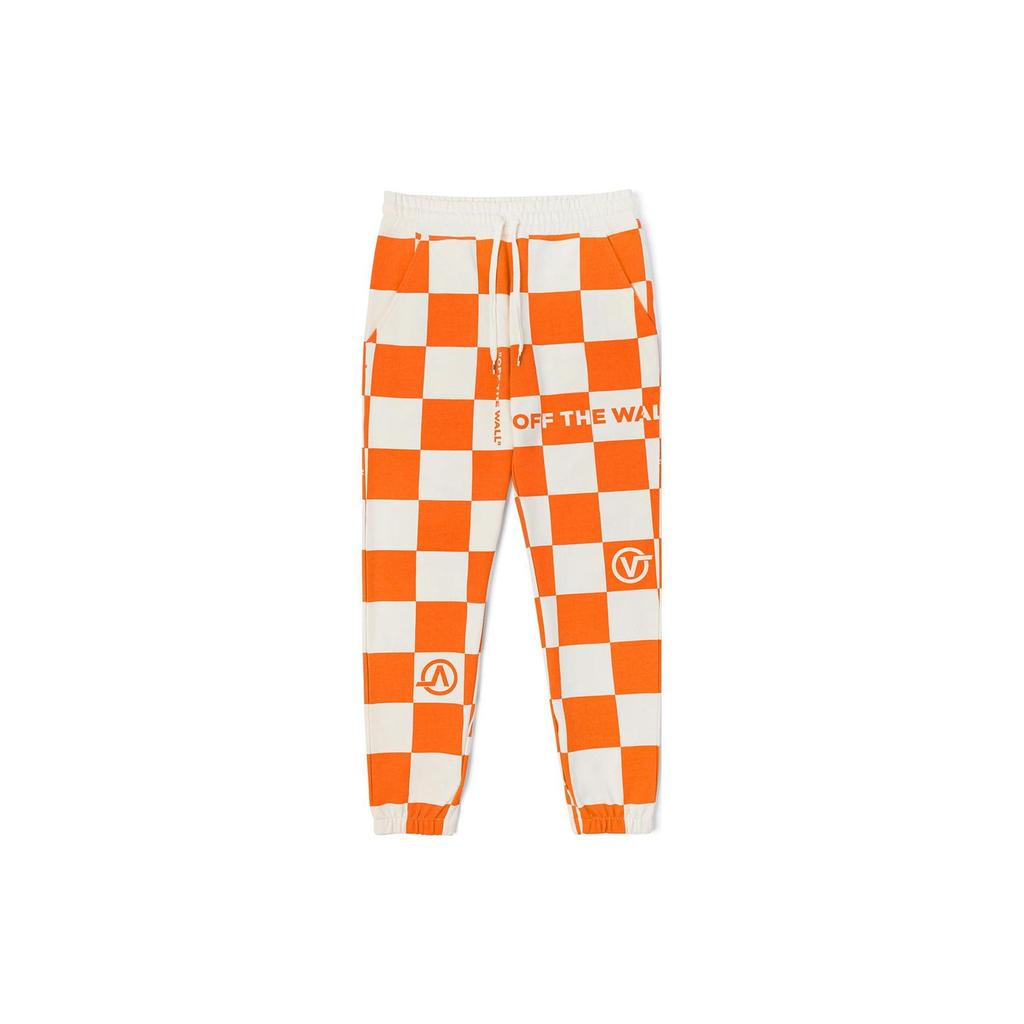 Vans Logo Checkerboard Print Cuffed Drawstring Casual Pants Unisex Pants Orange VN00091ABSW