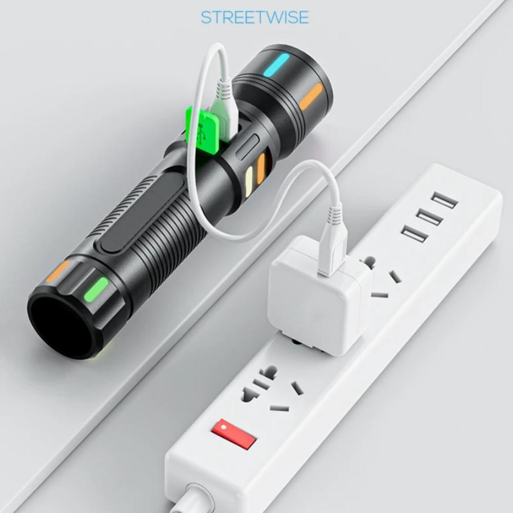 New High Power Led Flashlight Portable Zoom Torch Light USB Rechargeable Flashlights Tactical Lantern Strong Light Fishing Lamp