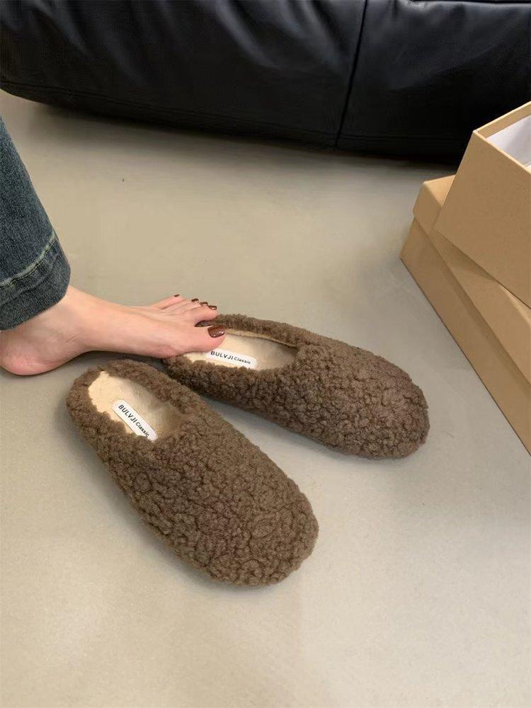 Мода ДунДэмун сумка из овечьей шерсти, тапочки из шерсти, женская осенне-зимняя одежда, новые хлопковые тапочки на одной педали 2025