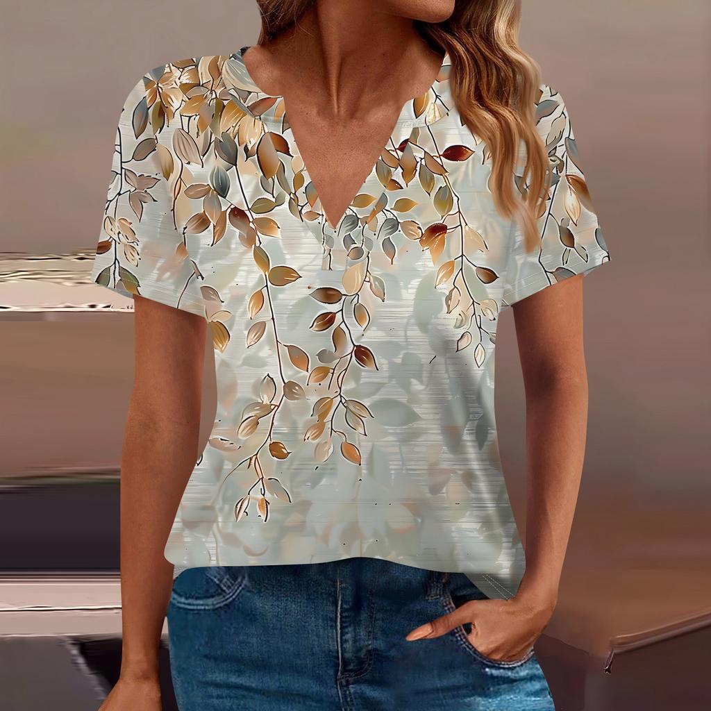 Women's T Shirt Tee Printed Short Sleeve Daily Weekend Fashion Basic V Neck Regular Top