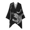 Vintage Thick Knit Leopard Print Shawl Cape Large Size Warm Scarf Travel