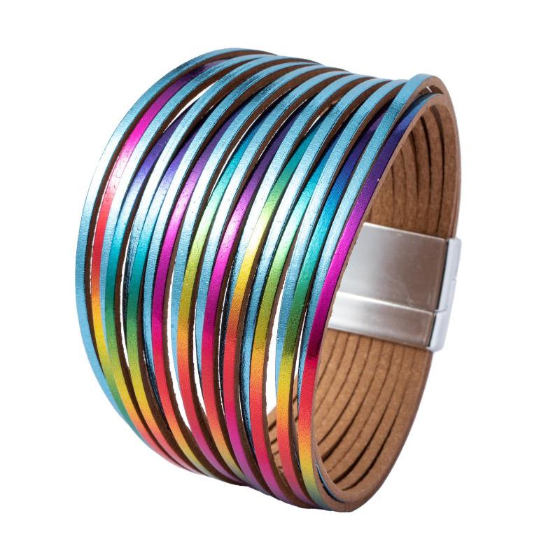 Кожаные браслеты для женщин Многослойные полоски в стиле бохо с широкой оберткой Ювелирные аксессуары