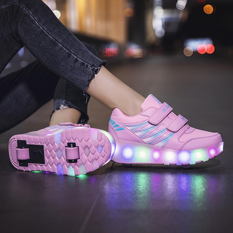 Children's Rechargeable Roller Skates Double Roller Skates Men/Women LED Lighting Shoes Sneakers