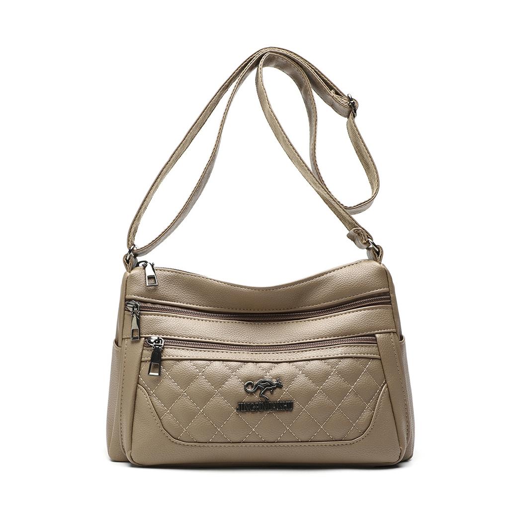 Embroidered Diamond Grid PU Single Shoulder Crossbody Women's Bag