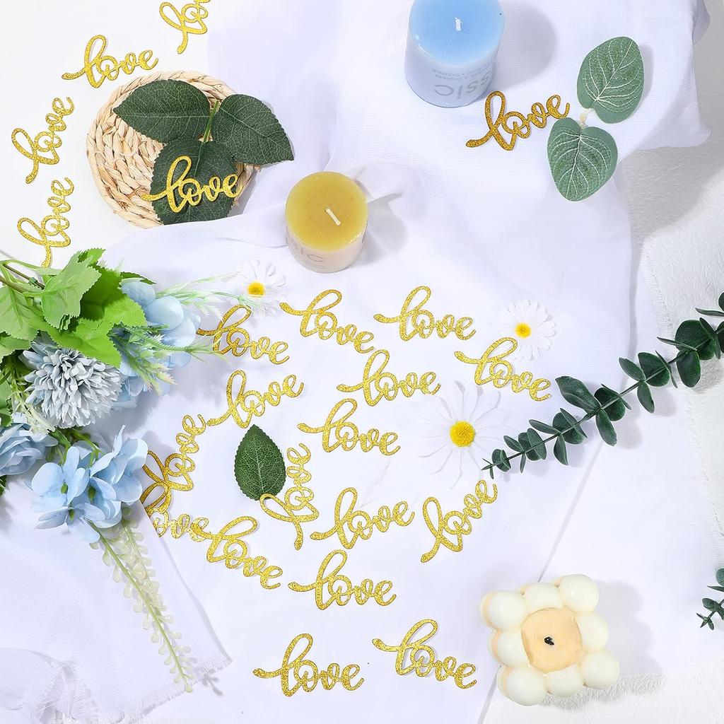 Sumind 100 Pieces Gold Wedding Table Confetti Love Glitter Confetti Engagement Party Table Paper Scatter Bridal Shower Decorations for Anniversary