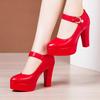7cm 9cm 11cm Small Size 32-43 Shallow Soft Leather Mary Janes Women Pumps 2025 Fall Block High Heels Shoes Dress Office Model