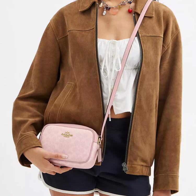 COACH Jamie Leather Camera Bag, Shoulder Bag Small Womens Pink