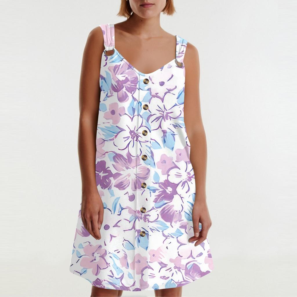 Women's Summer Dress With Pocket Sleeveless Floral Print Sundress