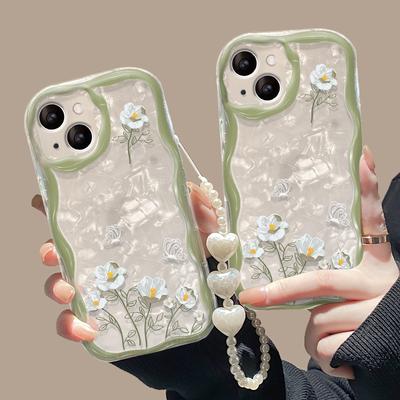 Белый букет цветов Цепочка подходит для iPhone14/13 Чехол для мобильного телефона Apple 15promax Прозрачный 7/8plus Силикон