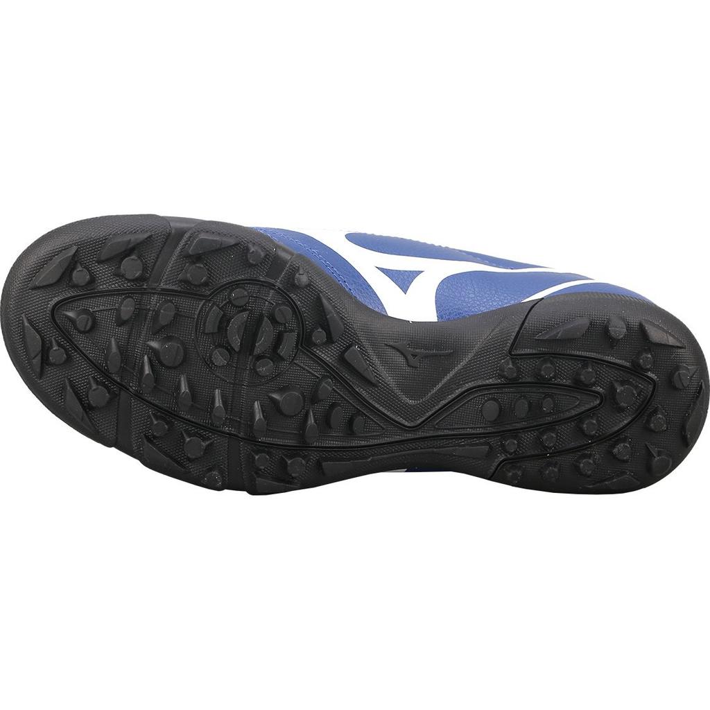 Mizuno Потреро Вайд Джуниор. Круглый носок, шнуровка, нескользящие, прочные, низкие, детские футбольные бутсы, детские футбольные бутсы, сине-белые, P1GE189227