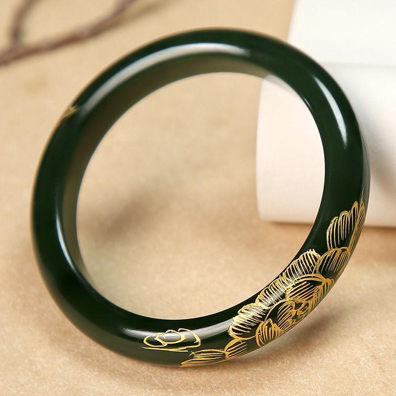15MM Natural Hotan Jade Blossoming Wealth Bracelet Fashionable Charm Bangle Jade Bracelet Women's Gift