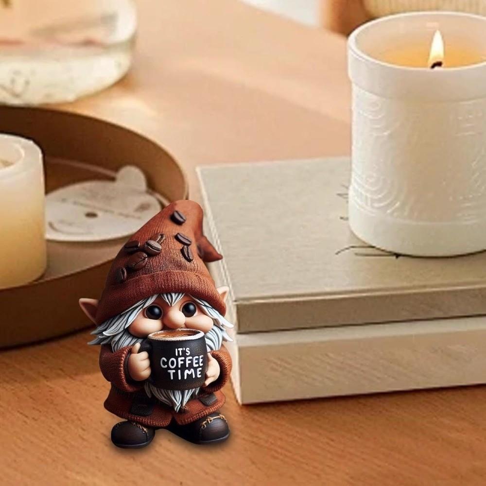 Resin Coffee Gnome Handmade Coffee Mini Desktop Decor New Dwarf Figurine