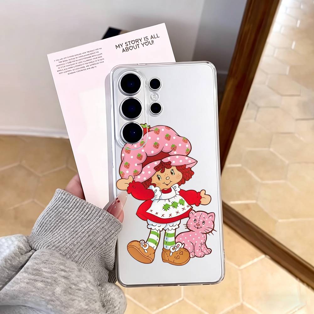 S-Клубничный торт Чехол для телефона для Samsung S25,S24,S21,S22,S23,S30,Ultra,S20,Plus,Fe,Note,10,9,5G Прозрачная крышка
