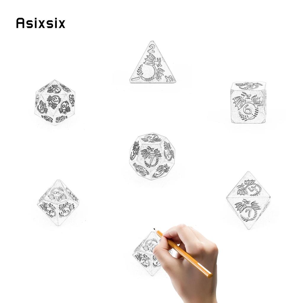 7 Pcs Copper Dragon Metal Dice Solid Metal Polyhedral Dice Set Suitable for Role-Playing RPG  Board Game Card Game