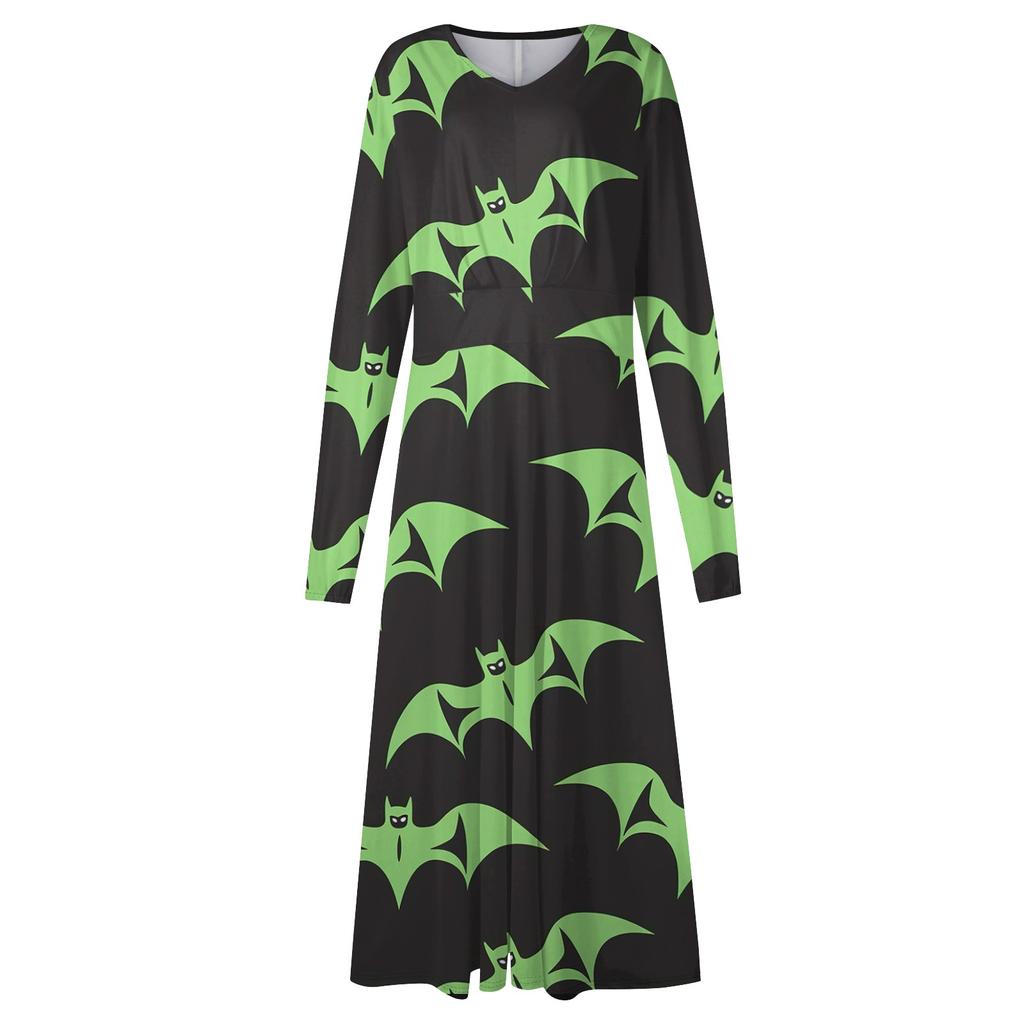 Женское осенне-зимнее повседневное модное длинное платье с v-образным вырезом и длинным рукавом с принтом