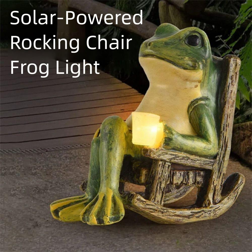 Mini Rocking Chair Frog Figurine Lamp Creative Animal Statue Garden Decoration