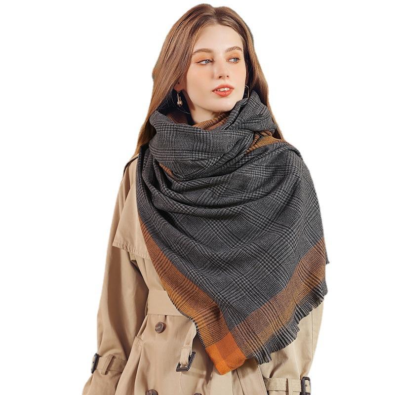 Scarf Border Contrasting Plaid Print Shawl Women's Scarf