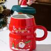 Creative Christmas Ceramic Cup Christmas Cup High Pretty Mug Souvenir with Lid Spoon Coffee Cup Cartoon Cup