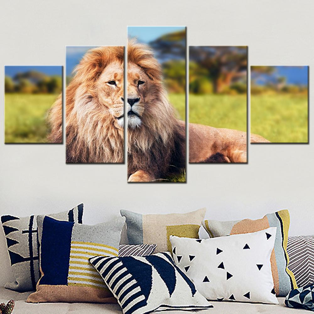 5 Piece Animal Lion Home Decoration Poster Wall Art Canvas Set Modern Aesthetic Room Decor Modular Abstract Painting Pictures