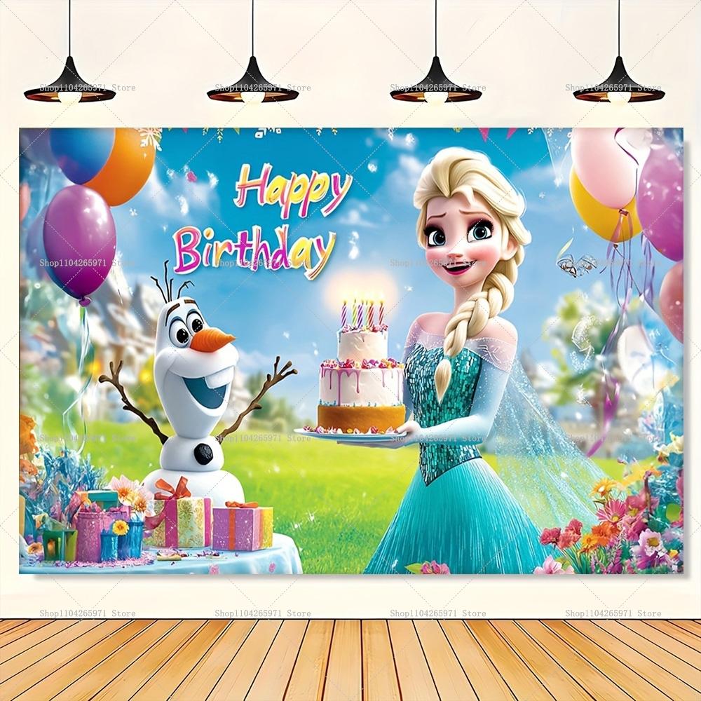 Frozen Cartoon Happy Birthday Backdrop Banner Winter Ice Kingdom Theme Kids Girls Birthday Decor Photo Background Supplies