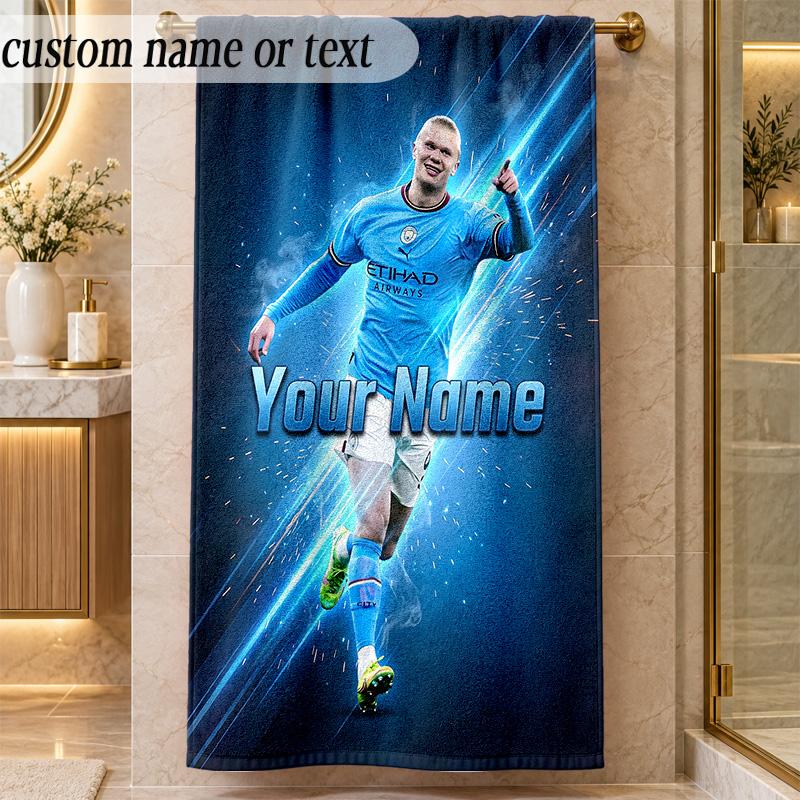 Beach TowelErling Haaland Custom Name Text Personalized Soft Towel for Beach Pool Indoor Home Decor Gift