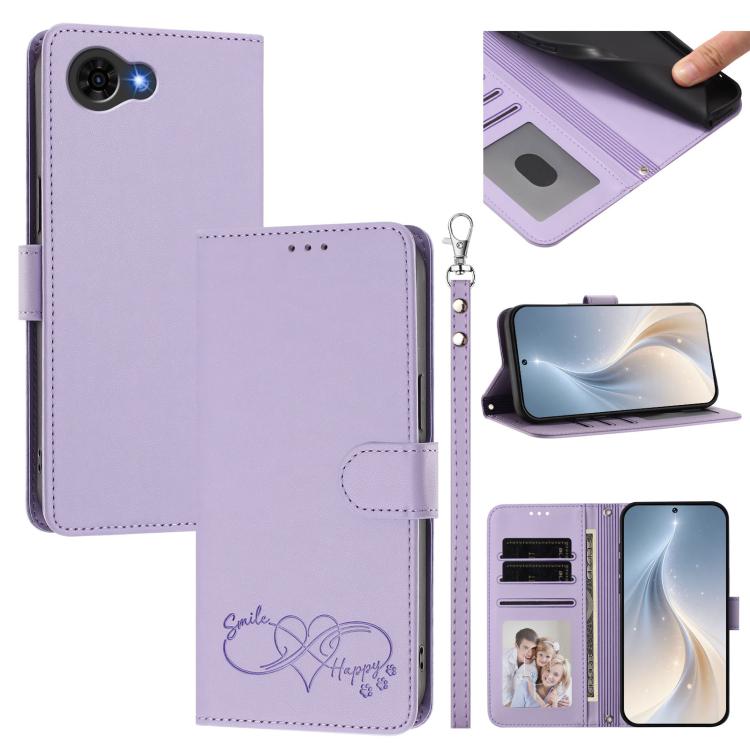 Happy Heart Pattern Magnetic Closure Vegan Leather Phone Case With Wrist Strap For ZTE Blade A56 4G