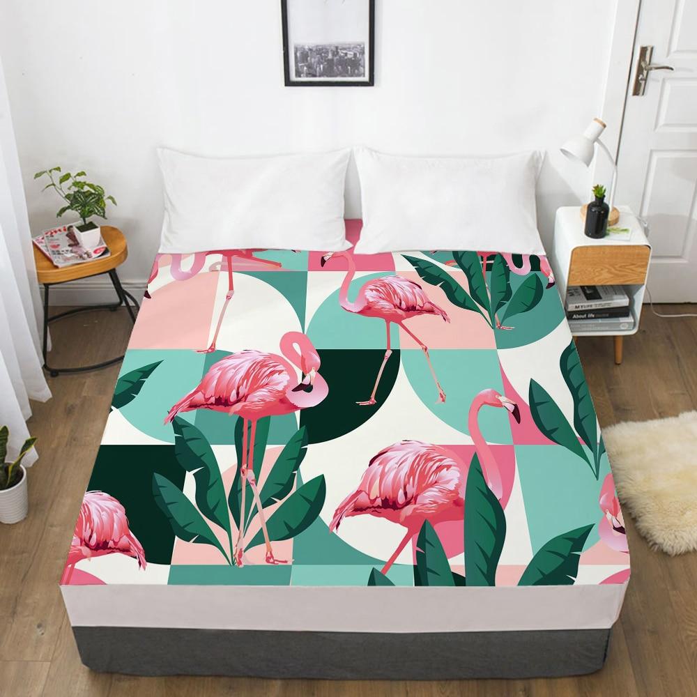 Постельные принадлежности наматрасник, простыни на резинке, постельное белье королевского/королевского размера, простыня 90/150/160X200 см, акварельный фламинго