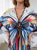 EDOLYNSA Boho красочный принт бабочки ручной вязки V-образным вырезом с рукавами «летучая мышь» плюс размер кафтан платье для женщин 2024 летняя пляжная одежда бикини накидки Q1588