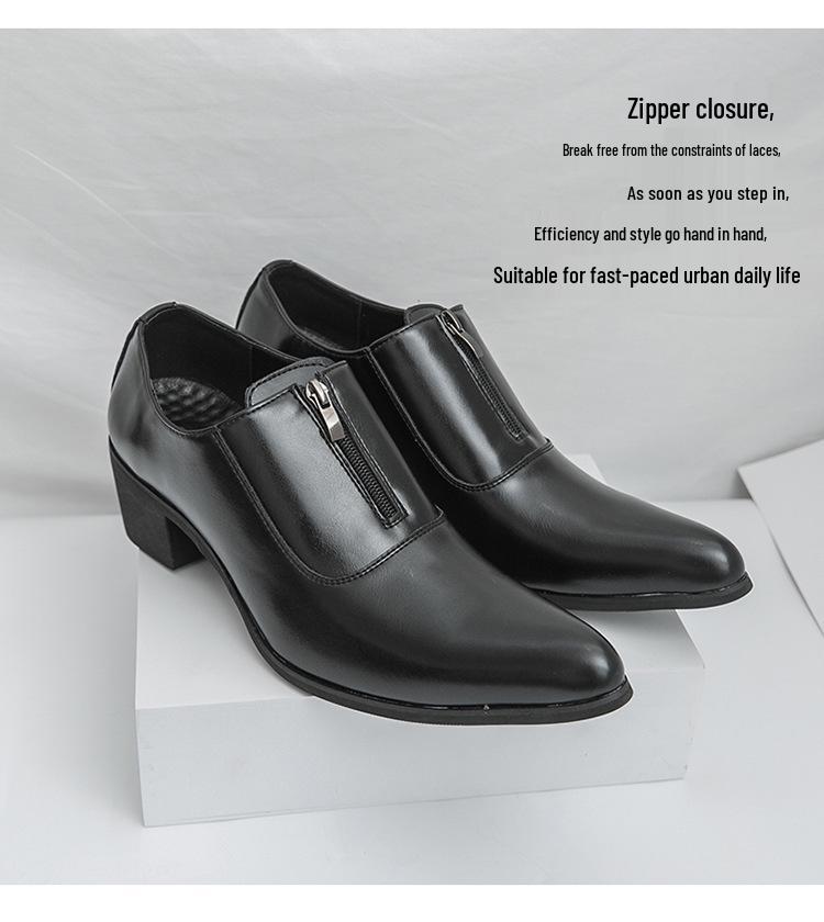 Мужские Formal High Heel Leather Shoes Большого Размера - Увеличивающие Рост Туфли-лодочки с Острым Носом для Деловых Встреч, Свадеб и Банкетов.