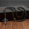 Black Volcanic Rock Yellow Tiger Eye Black Gallstone Cross Religious Men's Bead Necklace