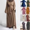 2 Piece / Set Eid Abaya Dubai, Loose Muslim Long Sleeve Dress Robe with Belt Muslim Dresses Women Solid Color Floor Length Robes Cardigan Ramadan